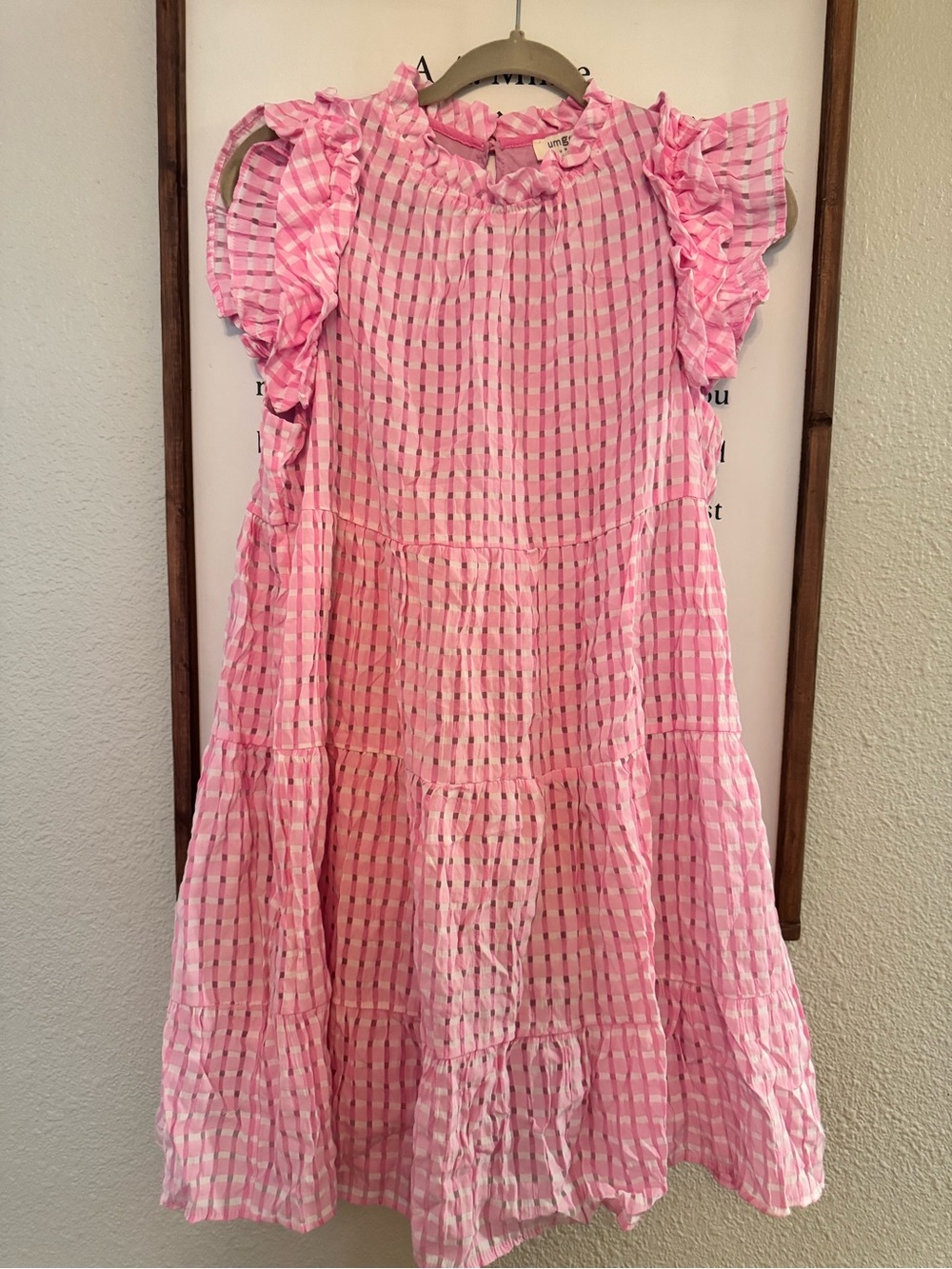 Umgee Pink Gingham Ruffle Tiered Dress